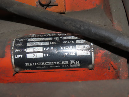 Cleveland Tramrail P&H 1 Ton Single Girder Underhung Bridge Crane 17' Span