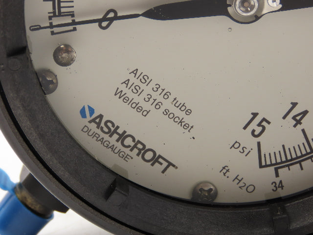 Ashcroft 45-1279-SSL-02L-15# Duraguage Pressure Guage 0-15PSI 4.5" Case 1/4"NPT