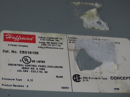 Hoffman CSD16126 Electrical JIC Box Enclosure 16x12x6"