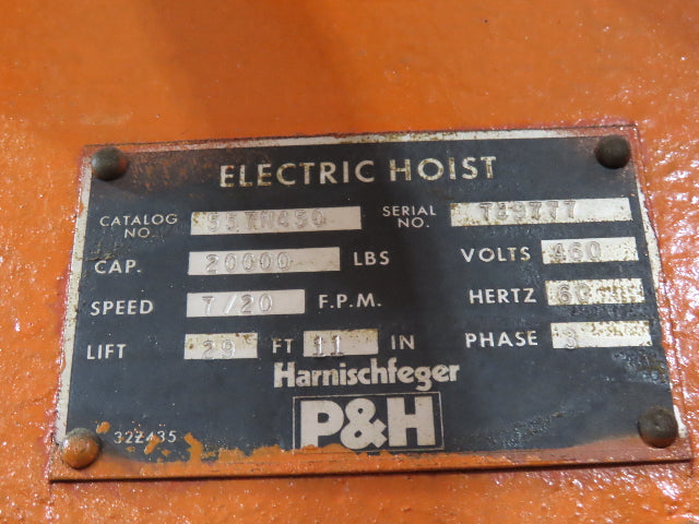 Cleveland Tramrail P&H 10 Ton Double Girder Bridge Crane 45' 10" Span w/Remote