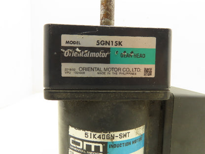Oriental 5IK40GN-SWT Induction Motor Gear Head 40W 1600RPM 230V 3PH Pinion Shaft