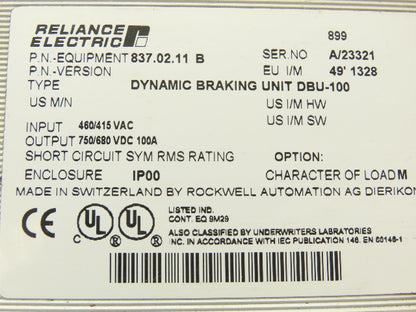Reliance Electric 837.02.11B DBU-100 Dynamic Braking Unit 415/480V
