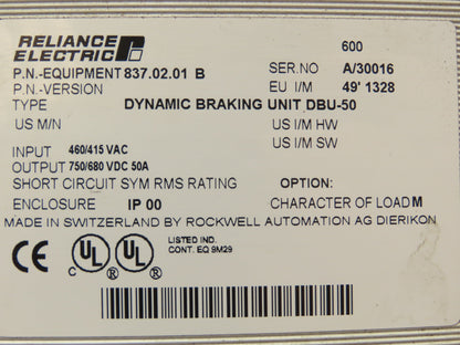 Reliance Electric 837.02.01B DBU-50 Dynamic Braking Unit 415/480V