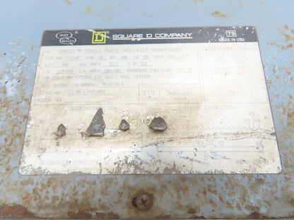 Square D 25S40F Transformer 25kva 1Ph Rainproof Type 3R HV 480V LV 120/240V