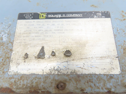 Square D 25S40F Transformer 25kva 1Ph Rainproof Type 3R HV 480V LV 120/240V