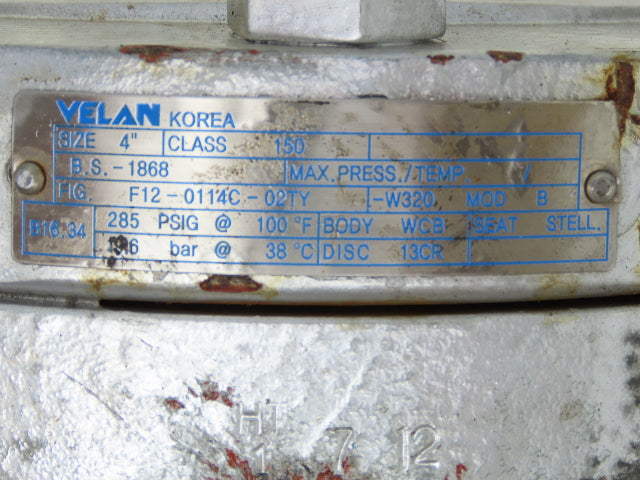 Velan F12-0114C-02TY Cast Iron Flanged Check Valve 4" Class 150 Flange