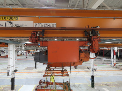 Cleveland Tramrail P&H 2 Ton Single Girder Underhung Bridge Crane 45' 10" Span