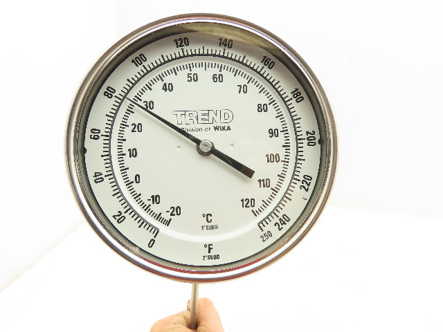 WIKA Temp Gauge 0-120 F 2 Degree Subd 5" Dial 1/2" NPT 6" Probe Stainless