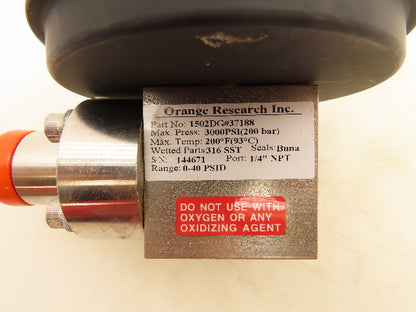 Orange Research 1502DG#37188 Differential Pressure Gauge 3000psi 40PSID 1/4" NPT