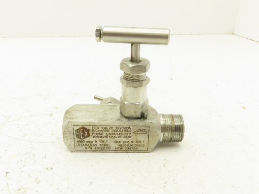 Hex Valve HB501U4131412 Block Bleed Needle Valve 6980PSIG Stainless Steel