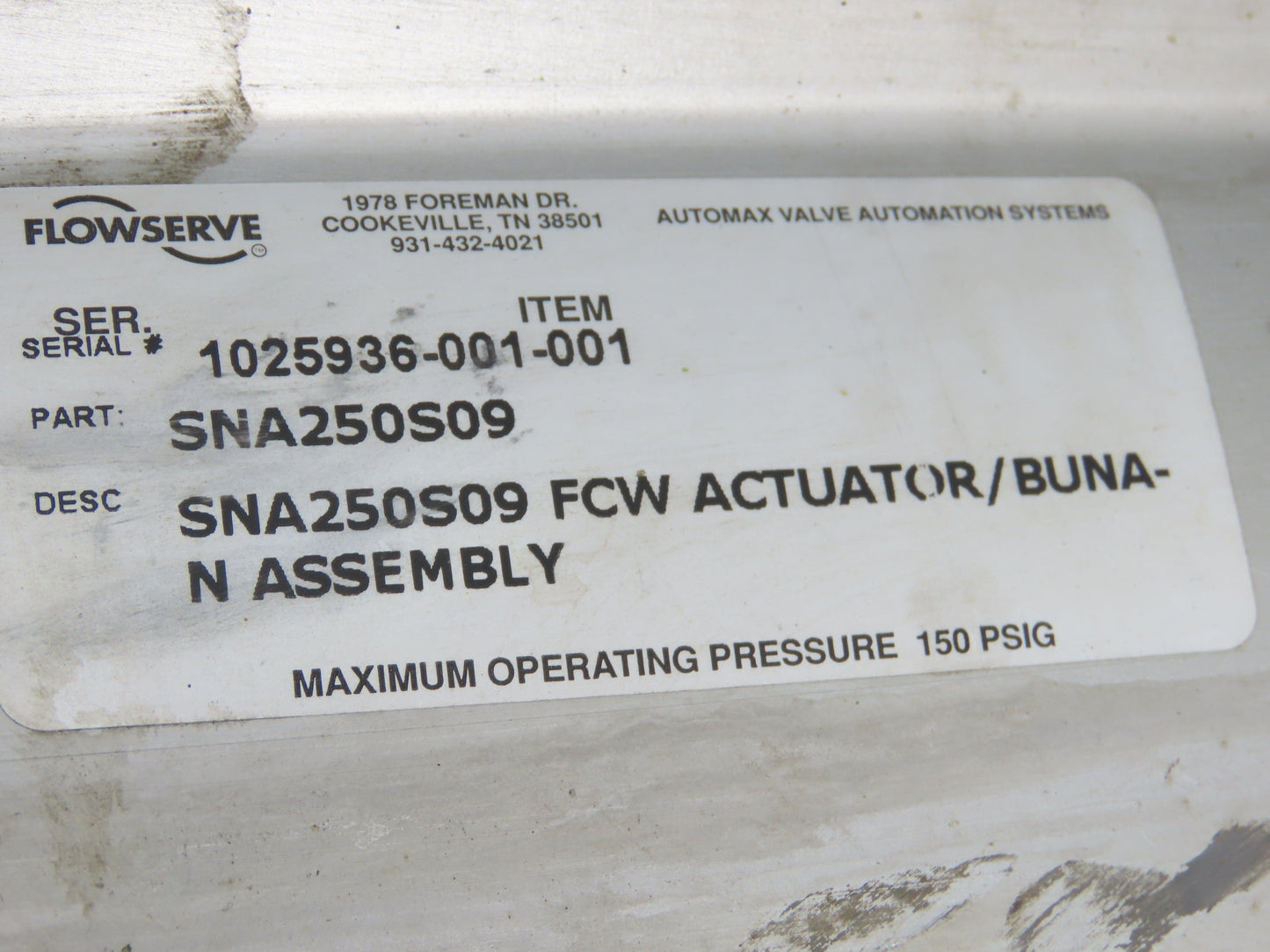 Flowserve SNA250S09 Automax Pneumatic Valve Actuator Indicator 6" 300PSI