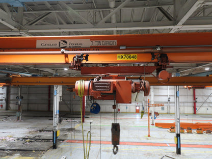 Cleveland Tramrail P&H 3 Ton Single Girder Underhung Bridge Crane 45' 10" Span