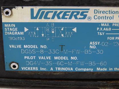 Vickers DC4V-3S-6C-M-FW-B5-60 Directional Pilot Valve 3000PSI 120V 1/2" Npt