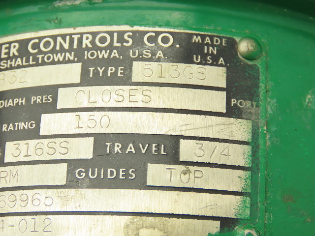 Fisher 513GS Pneumatic Diaphragm Actuator Control Valve 1/2" NPT Bronze 3-15 PSI