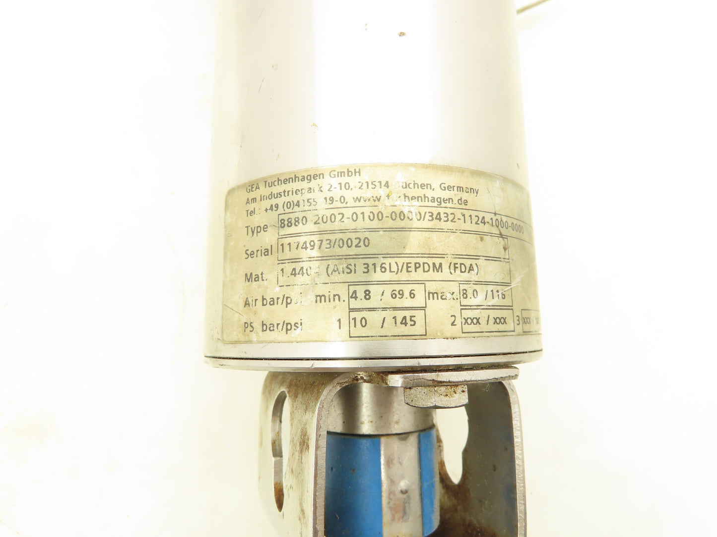 GEA 8880 2002-0100-0000 T-Smart Pneumatic Actuator 1" Stainless Sanitary Valve