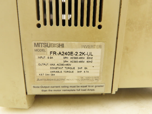 Mitsubishi FR-A240E-2.2K-UL Freqrol-A200 AC Drive 460VAC 6A 3PH 3HP