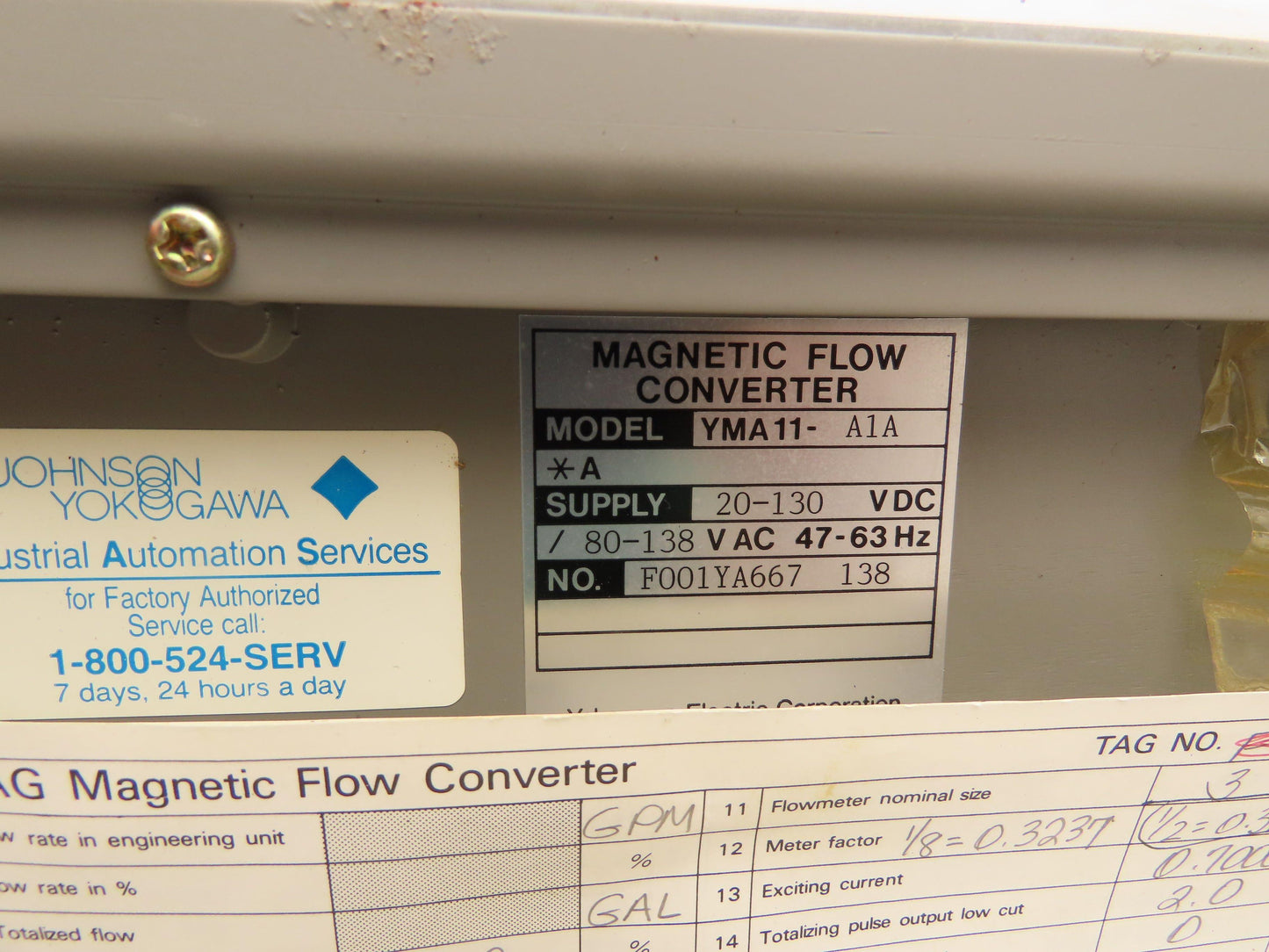 Yokogawa YMA11-A1A Johnson Magnetic Flow Converter Yewmag 20-130VDC Flow Rate