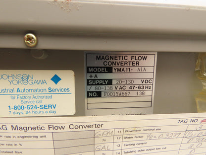 Yokogawa YMA11-A1A Johnson Magnetic Flow Converter Yewmag 20-130VDC Flow Rate