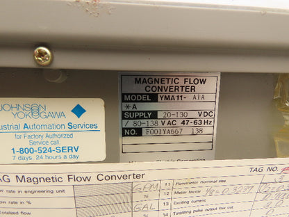 Yokogawa YMA11-A1A Johnson Magnetic Flow Converter Yewmag 20-130VDC Flow Rate