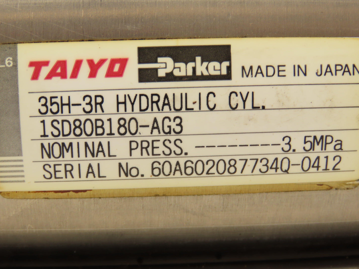 Taiyo Parker 35H-3R1SD80B180-AG3 Hydraulic Cylinder 180mm Stroke 80mm Bore