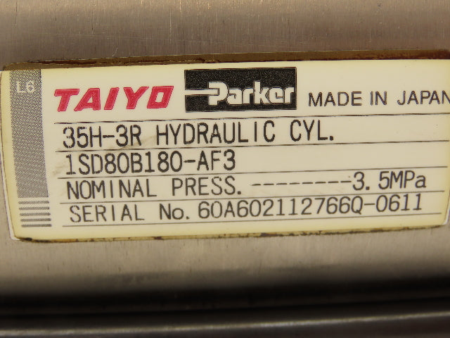 Taiyo Parker 35H-3R1SD80B180-AF3 Hydraulic Cylinder 180mm Stroke 80mm Bore