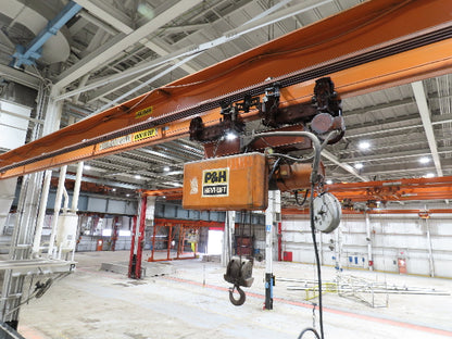 Cleveland Tramrail P&H 4 Ton Single Girder Underhung Bridge Crane 45' 10" Span