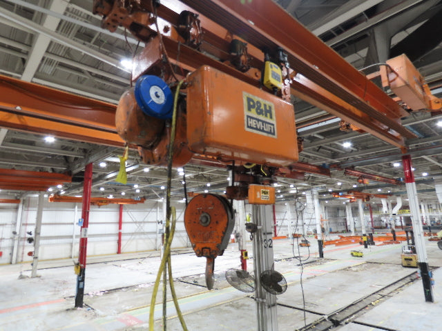 Cleveland Tramrail P&H 4 Ton Single Girder Underhung Bridge Crane 45' 10" Span
