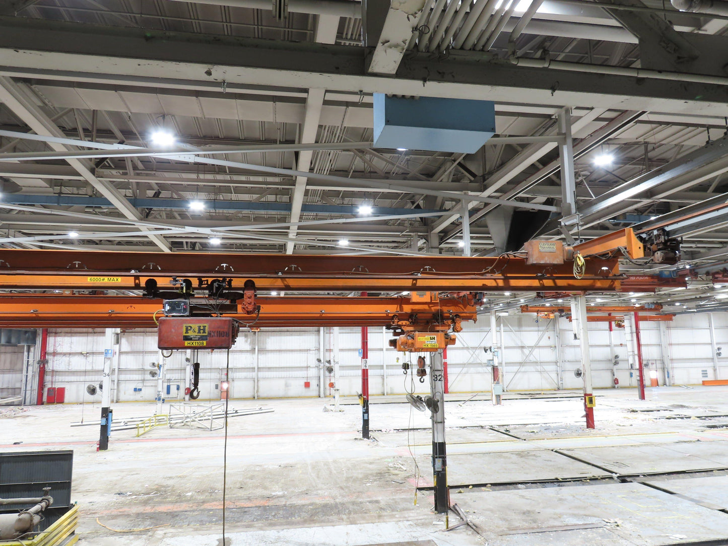 Cleveland Tramrail P&H 3 Ton Underhung Bridge Crane 45' 10" Span w/Remote