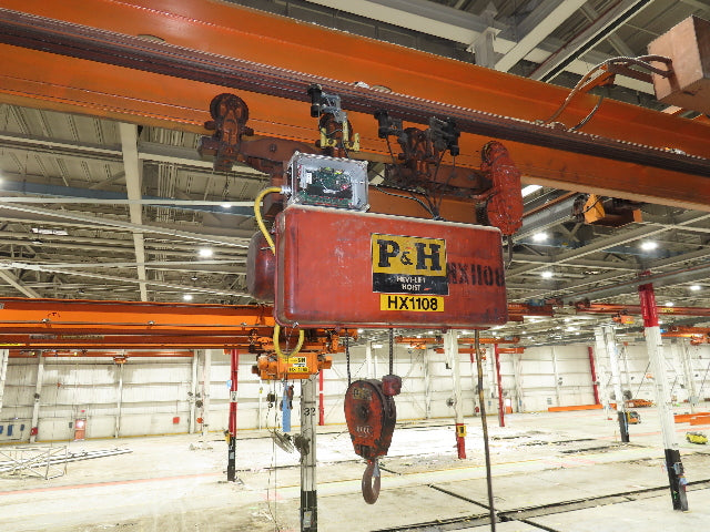 Cleveland Tramrail P&H 3 Ton Underhung Bridge Crane 45' 10" Span w/Remote