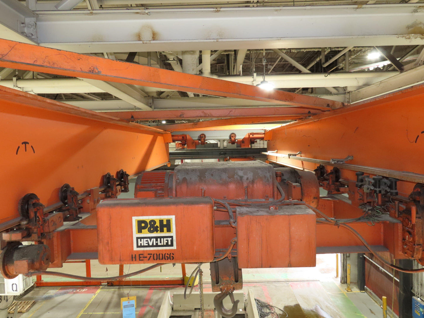 Cleveland Tramrail P&H 7.5 Ton Double Girder Underhung Bridge Crane 45' 10" Span