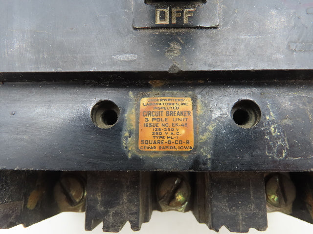 Square D 989370 Circuit Breaker 70A 3 Pole 250V Lot of 2