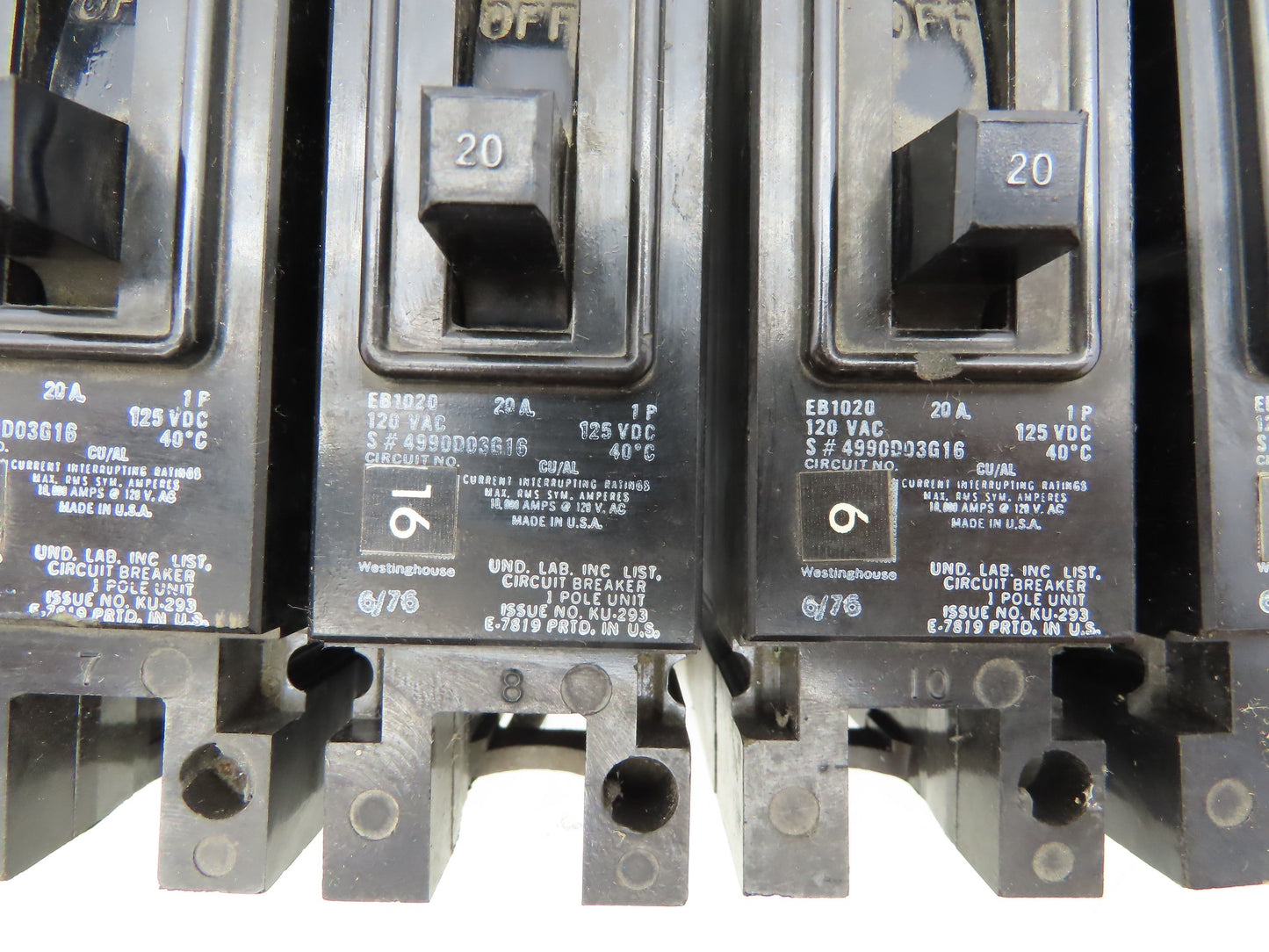 Westinghouse EB1020 Circuit Breaker 20A Single Pole 120V Lot of 13