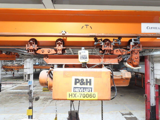 Cleveland Tramrail P&H 4 Ton Underhung Bridge Crane 45' 10" Span w/Remote