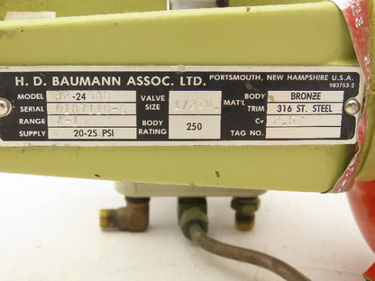 H.D. Baumann 32-24 588 Pneumatic Diaphragm Control Valve 1/2" Threaded 4-15 PSI