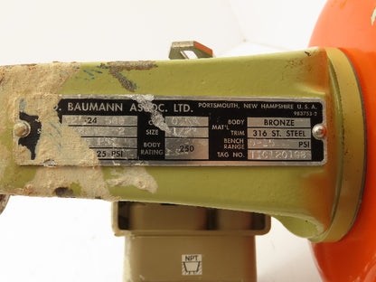 H.D. Baumann 32-24 588 Pneumatic Diaphragm Control Valve 1/2" Threaded 9-15 PSI
