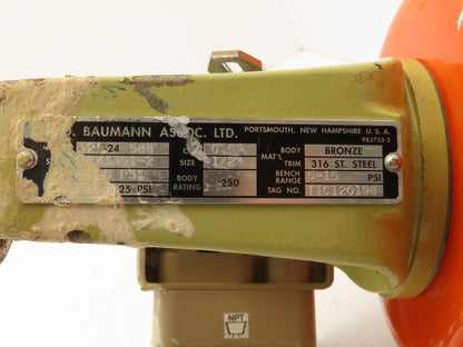 H.D. Baumann 32-24 588 Pneumatic Diaphragm Control Valve 1/2" Threaded 9-15 PSI