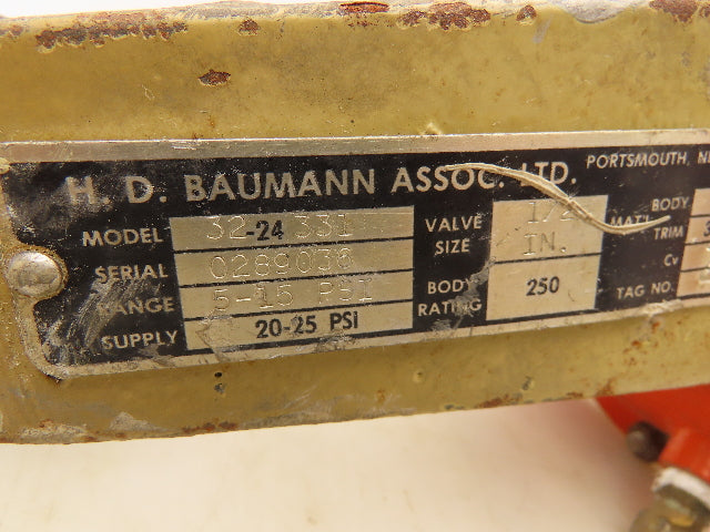 H.D. Baumann 32-24 331 Diaphragm Control Valve 1/2" Threaded 250 Bronze 5-15 PSI