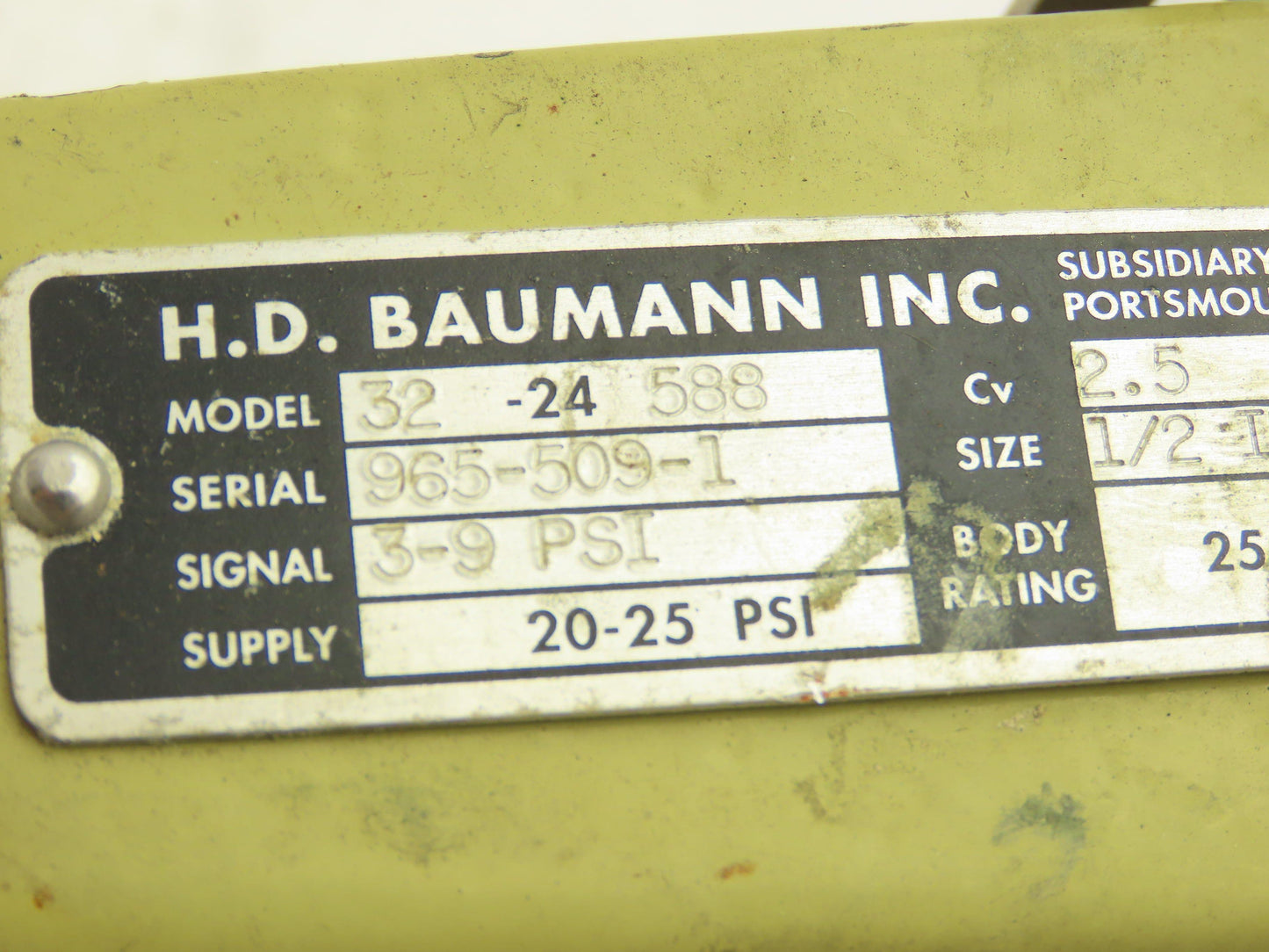 H.D. Baumann 32-24 588 Pneumatic Diaphragm Bronze Control Valve 1/2" Threaded