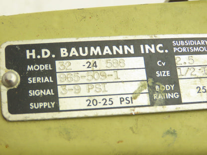 H.D. Baumann 32-24 588 Pneumatic Diaphragm Bronze Control Valve 1/2" Threaded