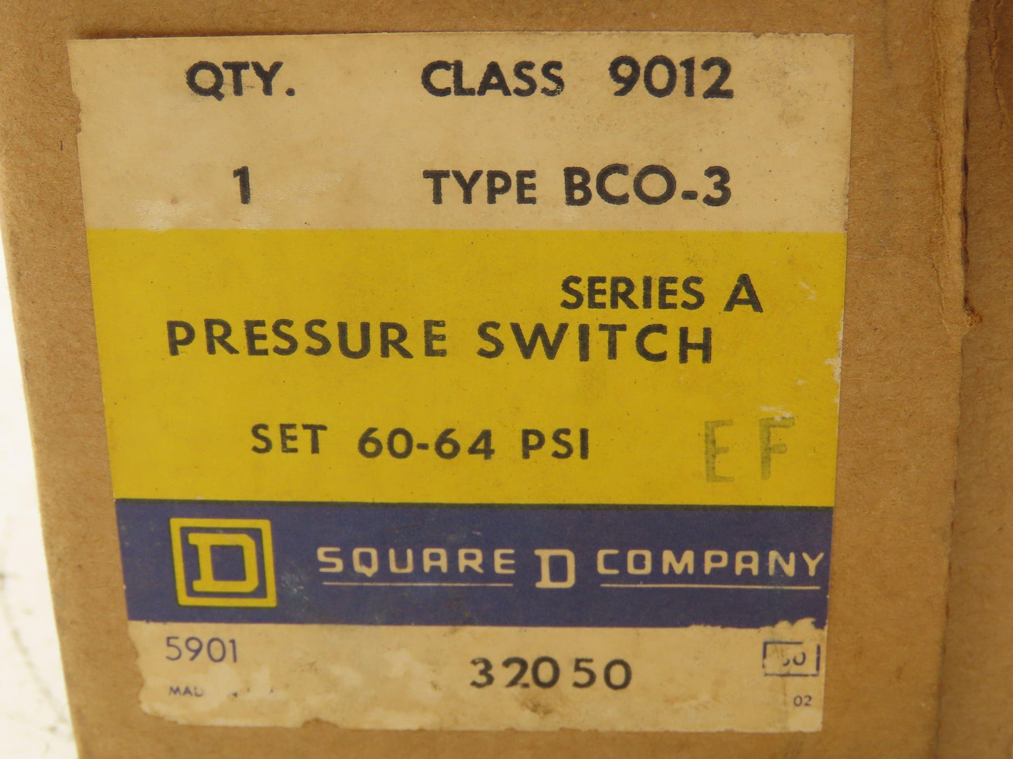 Square D 9012 BC0-3 Pressure Switch 60-64PSI 1/4" NPT 4-14 Differential