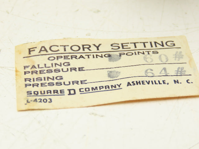 Square D 9012 BC0-3 Pressure Switch 60-64PSI 1/4" NPT 4-14 Differential