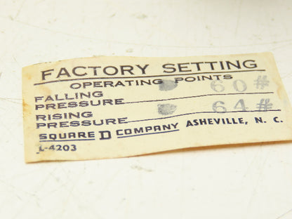 Square D 9012 BC0-3 Pressure Switch 60-64PSI 1/4" NPT 4-14 Differential