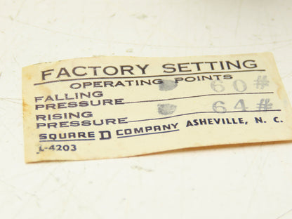 Square D 9012 BC0-3 Pressure Switch 60-64PSI 1/4" NPT 4-14 Differential