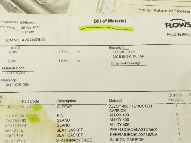 Flowserve 3R37813X547 Balanced Pusher Seal Sleeve And Pin Alloy 400