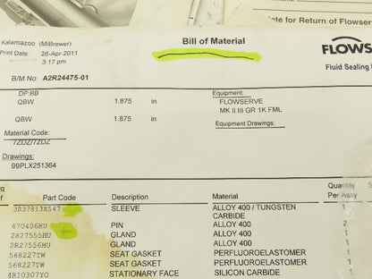 Flowserve 3R37813X547 Balanced Pusher Seal Sleeve And Pin Alloy 400