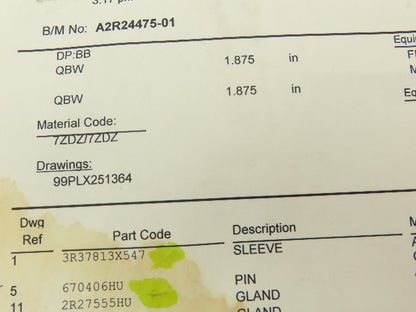 Flowserve 3R37813X547 Balanced Pusher Seal Sleeve And Pin Alloy 400