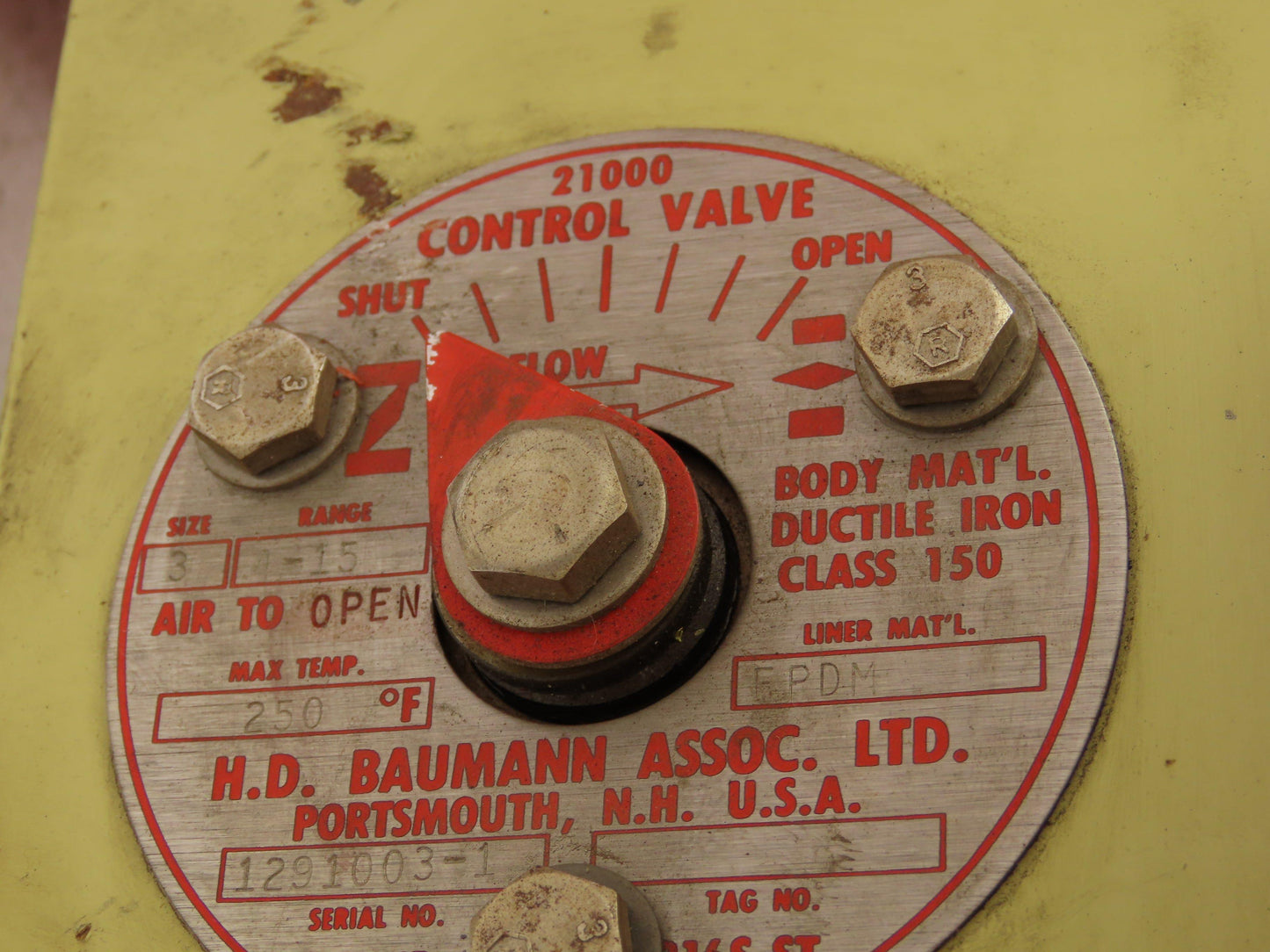 H.D. Baumann 21000 Pneumatic Diaphragm Butterfly Control Valve Positioner 3"