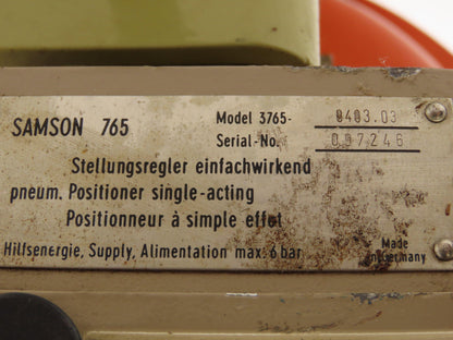 H.D. Baumann 21000 Pneumatic Diaphragm Butterfly Control Valve Positioner 3"