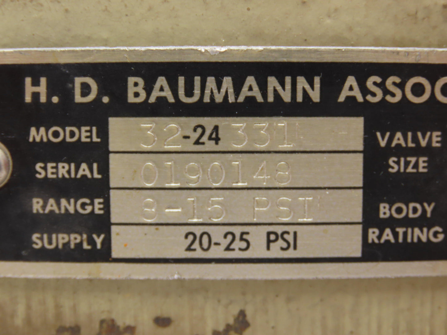 H.D. Baumann 32-24 331 Diaphragm Control Valve 1/2" Threaded 250 Bronze 8-15 PSI