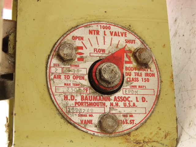 H.D. Baumann 21000 Pneumatic Diaphragm Butterfly Control Valve Positioner 2"